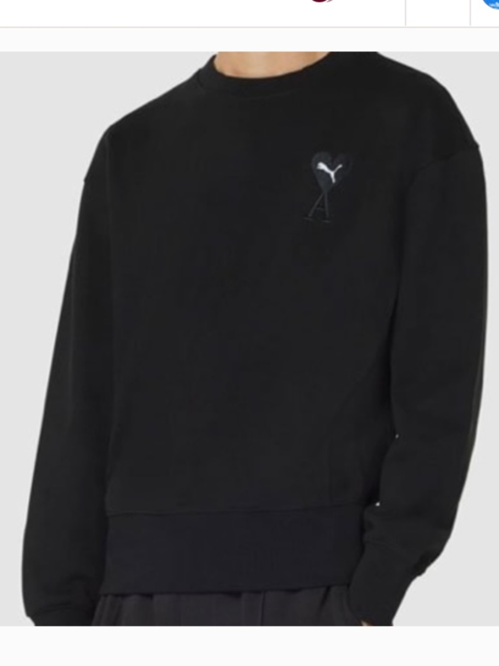 Ami Black Crewneck Sweatshirt with Tonal Heart Logo